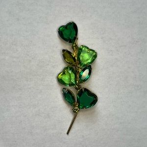 Vintage Green Rhinestone Heart Brooch